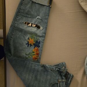 INC International Concepts Light Blue Embroidered Boyfriend Jeans